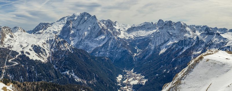 Val di Fassa from the Belvedere above Canazei, with the Marmolada