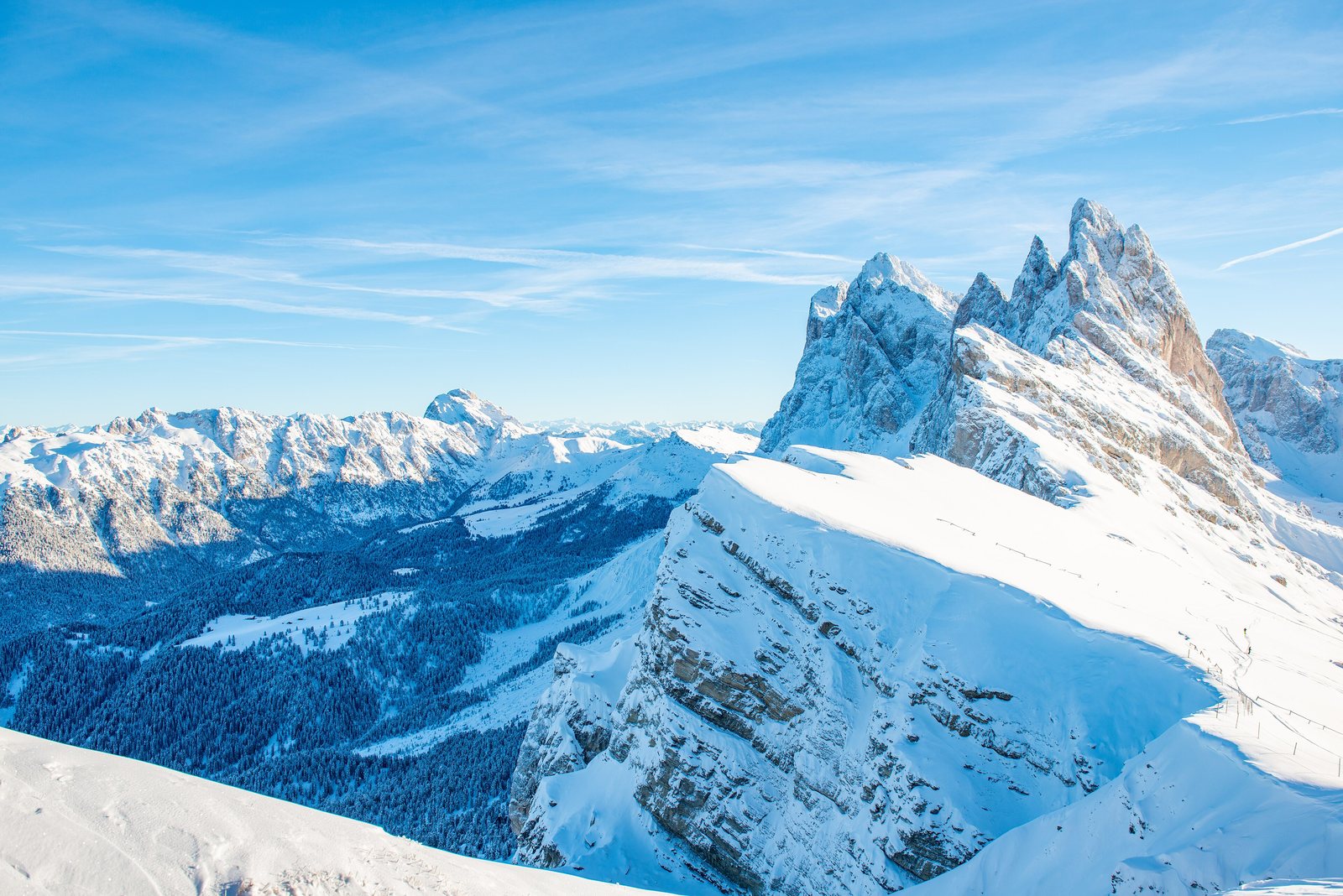 The Seceda ridge above Ortisei in winter