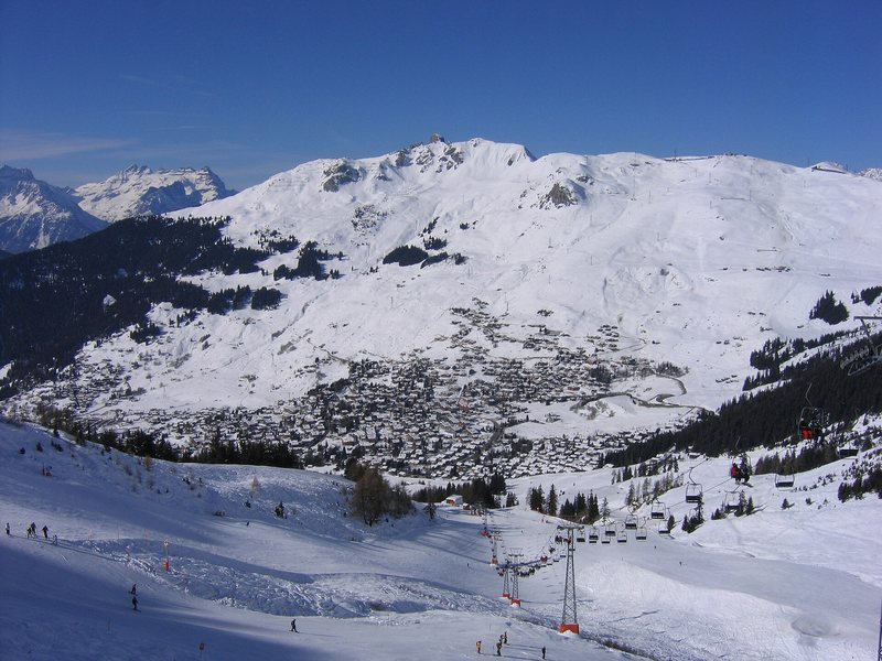 Verbier village and its ski slopes from above