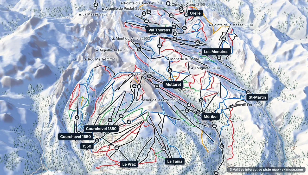 3 Vallees 3D piste map