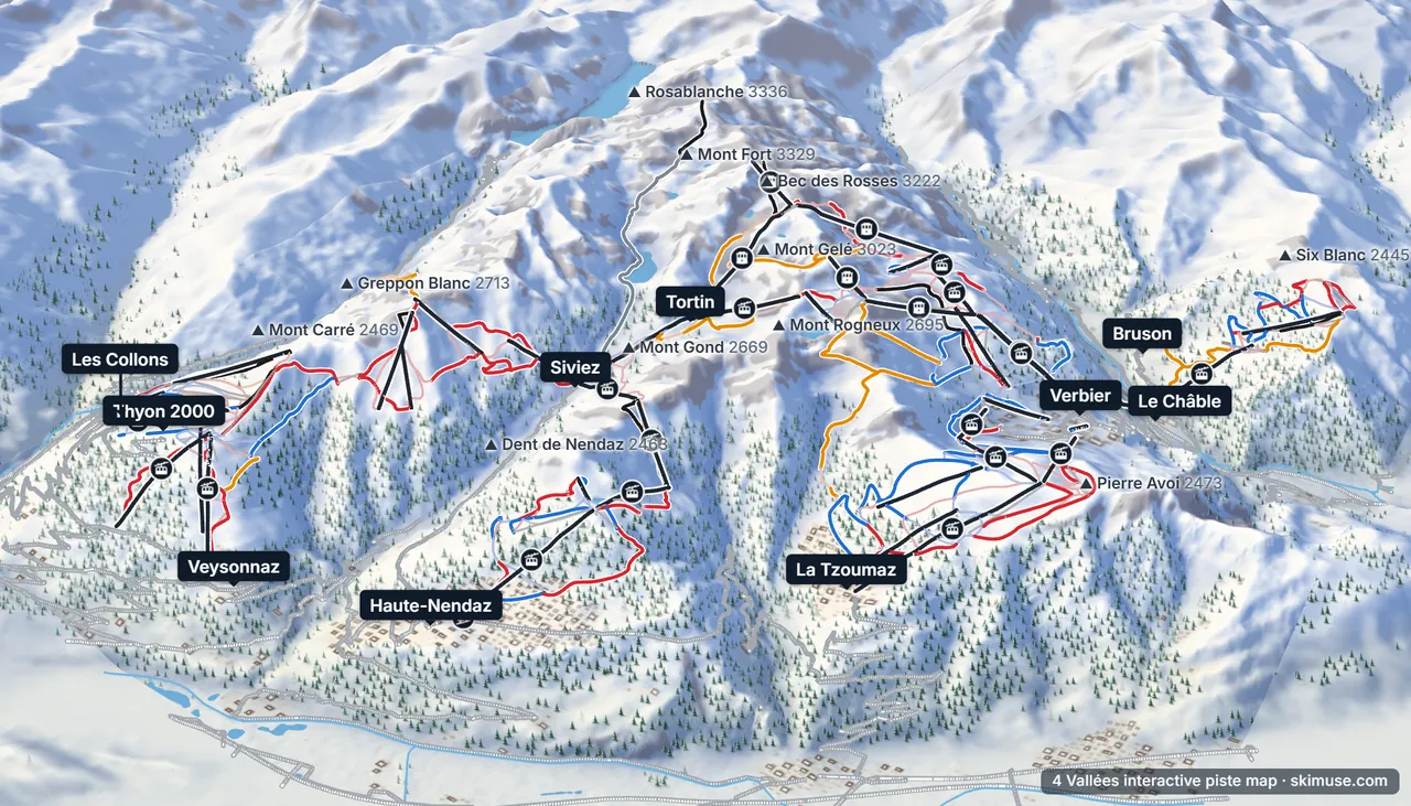 4 Vallées 3D piste map