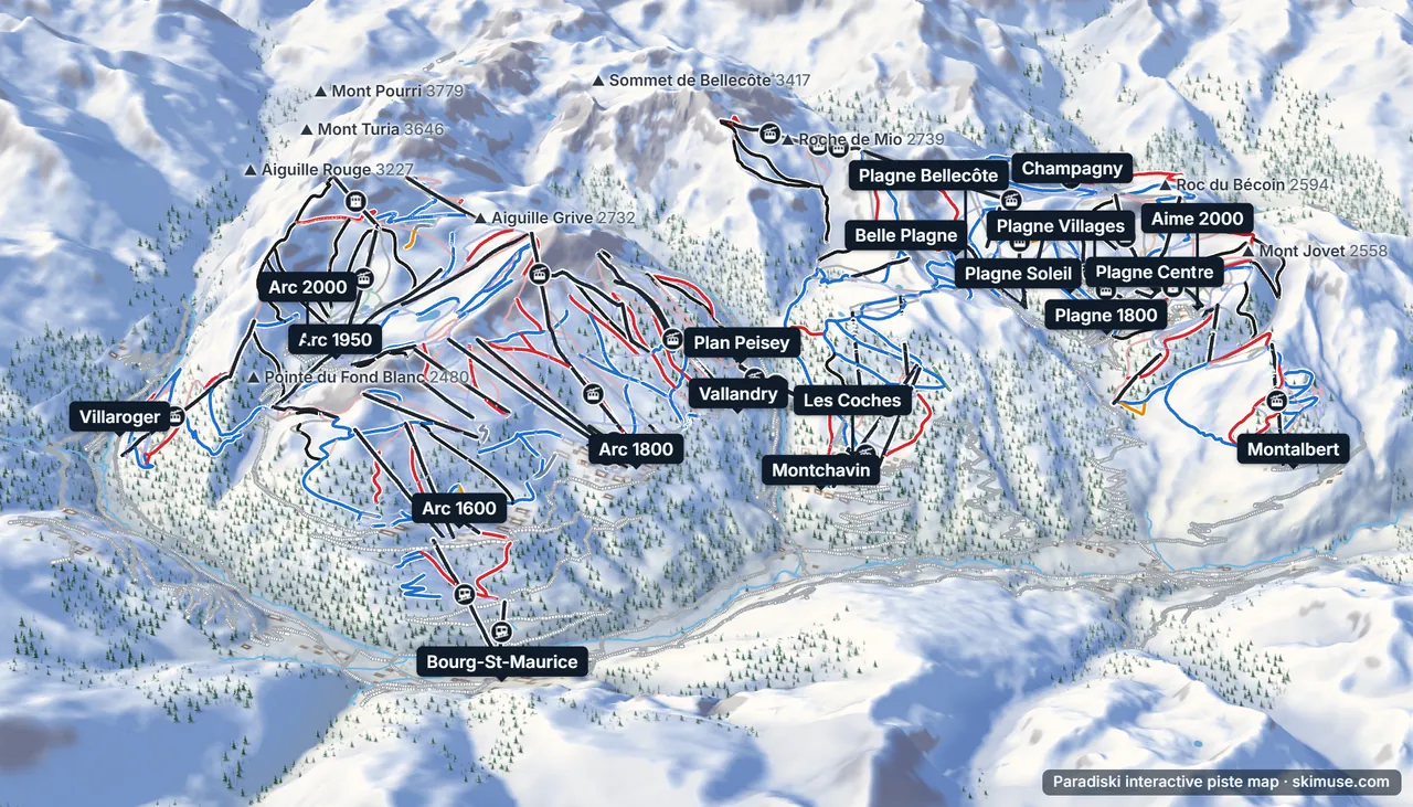 Paradiski 3D piste map